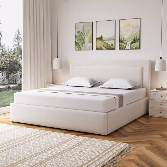 Artemis Home Weston Upholstered Fabric Super King Ottoman Bed Frame with Storage in Beige