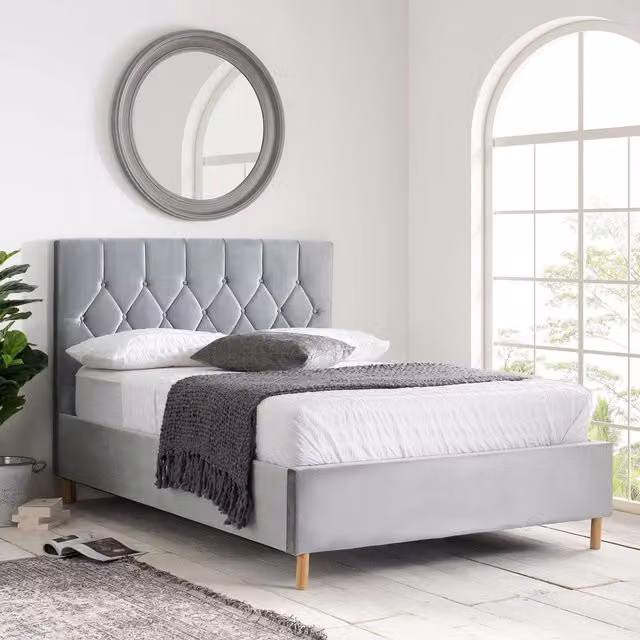 Birlea Loxley Upholstered Velvet Bed in Grey, W/D/H: 120 x 200 cm
