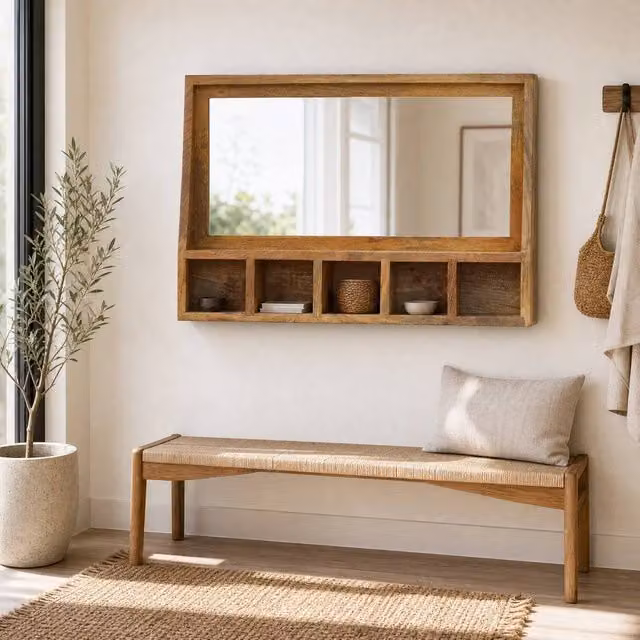 STILVORA 5 Slot Floating Unit with Mirror in Brown Oak Wood