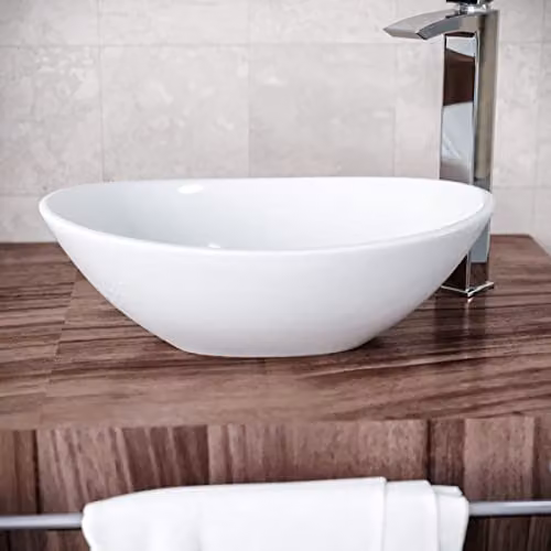 Nes Home Oval Ceramic Countertop Cloakroom Basin in White W: 41.0 cm, D: 33.5 cm, H: 13.5 cm – 2