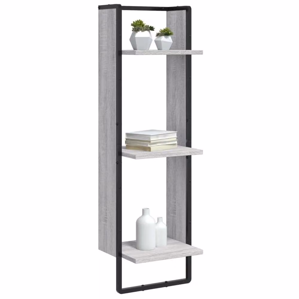 Berkfield Home 3-Tier Wall Mounted Shelf in Grey Sonoma, W/D/H: 30 x 25 x 100 cm – 3