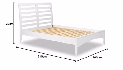 Edward Hopper Modern White Wooden Bed Frame with Horizontal Slatted Headboard and Low Foot End, W/D/H: 140 x 200 x 122 cm – 2