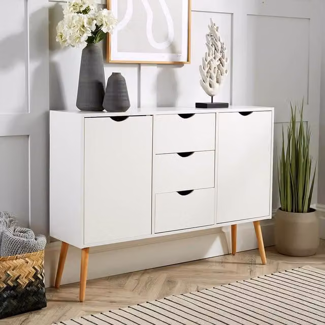Home Source Boden 2 Door Sideboard with 3 Drawers Storage Unit in White