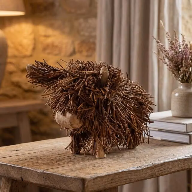 Madison & Mayfair Small Highland Cow Rustic Wood Tabletop Ornament in Brown, W/D/H: 20.0 x 29.0 x 29.0 cm – 1