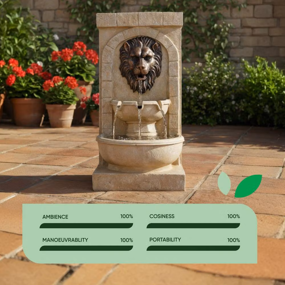 Gardenwize Solar Lion Head Wall Fountain with Battery Backup in Beige, W/D/H: 59 x 22 x 59 cm – 4
