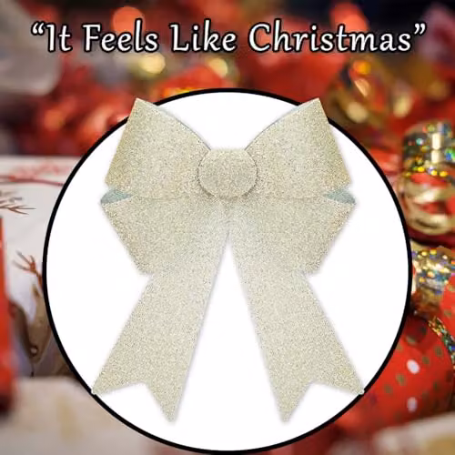 VFM e-Store Tinsel Bow Christmas Decoration in Gold and Beige, W/D/H: 22 x 32 x 7 cm – 6