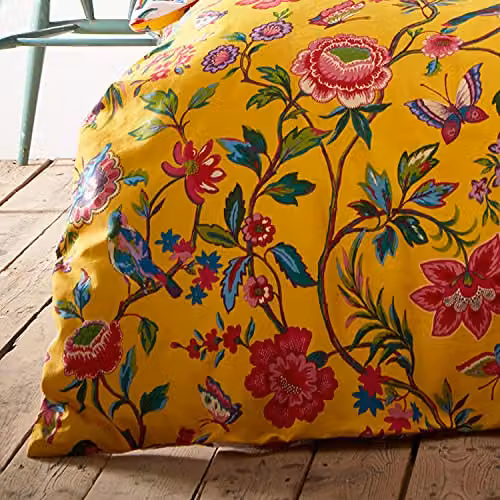 Riva Home Reversible Floral and Animal Polycotton Duvet Cover Set in Yellow and White, W/D/H: 140 x 200 cm and 50 x 75 cm – 4