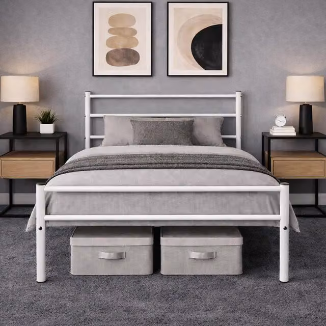 House of Home Extra Strong Single Metal Bed Frame in White, W/D/H: 90 x 190 cm
