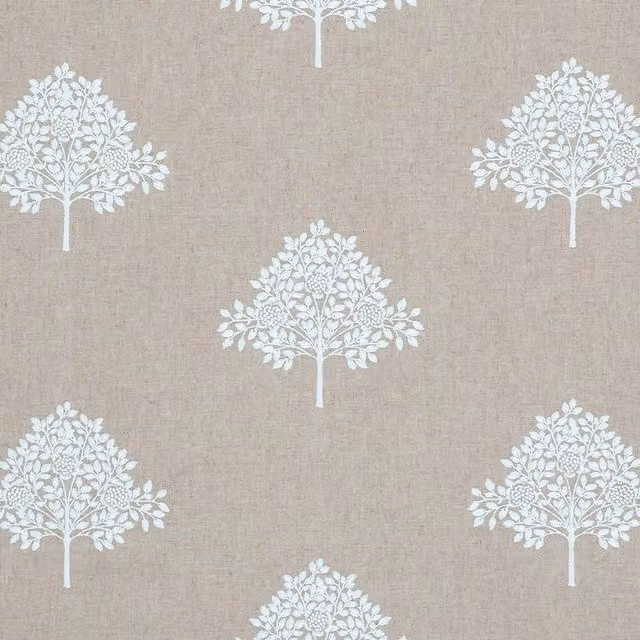 William Morris At Home Marigold Tree Embroidered Floral Linen Fabric in Yellow and Beige