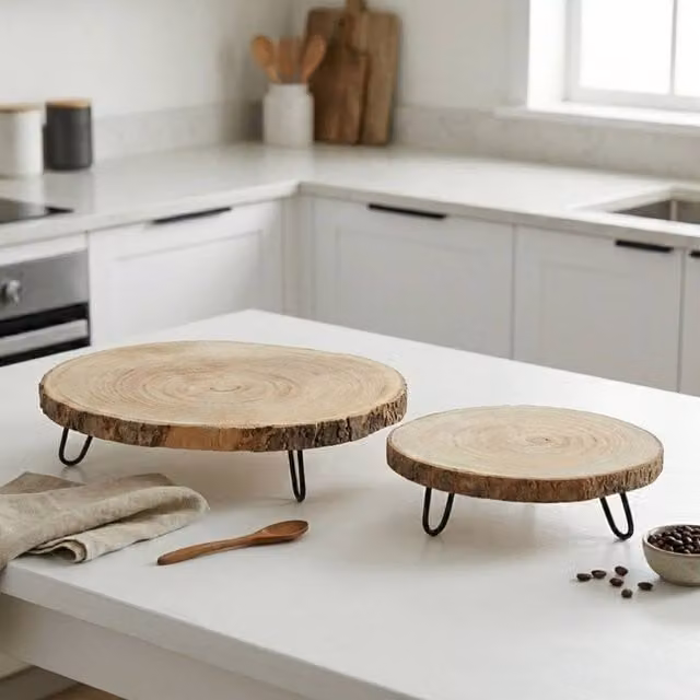 Garden Greatness Brown Wooden Log Serving Plate Duo, 2 Pack