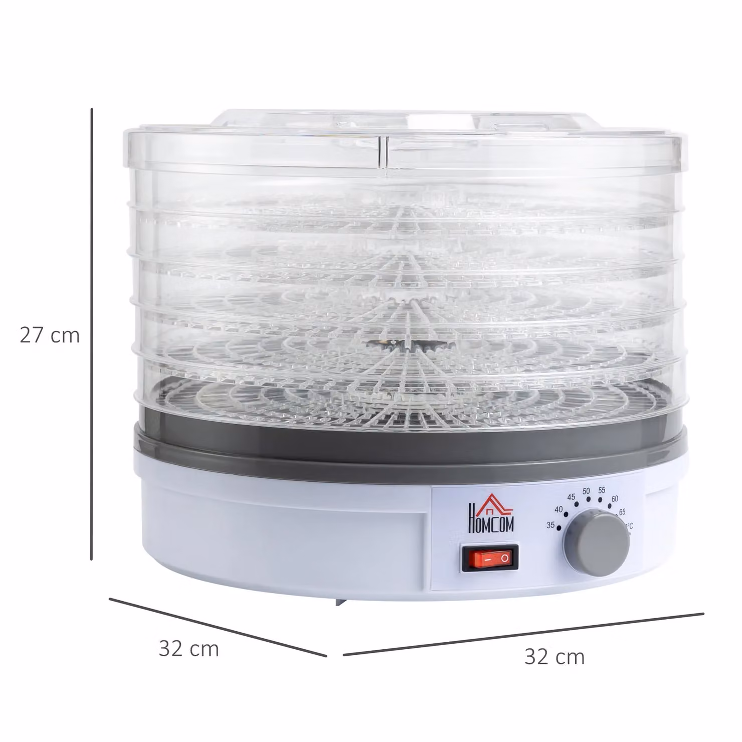 HOMCOM 5 Tier Food Dehydrator with 245W Adjustable Temperature Control in White – 2
