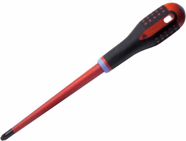 Bahco ERGO Slim VDE Insulated Pozidriv Screwdriver PZ2, Black and Red, 80 mm