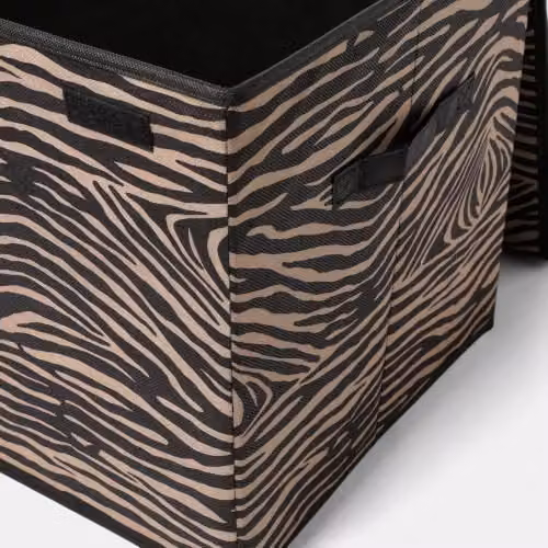 OHS Animal Print Foldable Fabric Storage Box with Lid in Multicolour Beige, W/D/H: 37.0 x 37.0 x 37.0 cm – 2