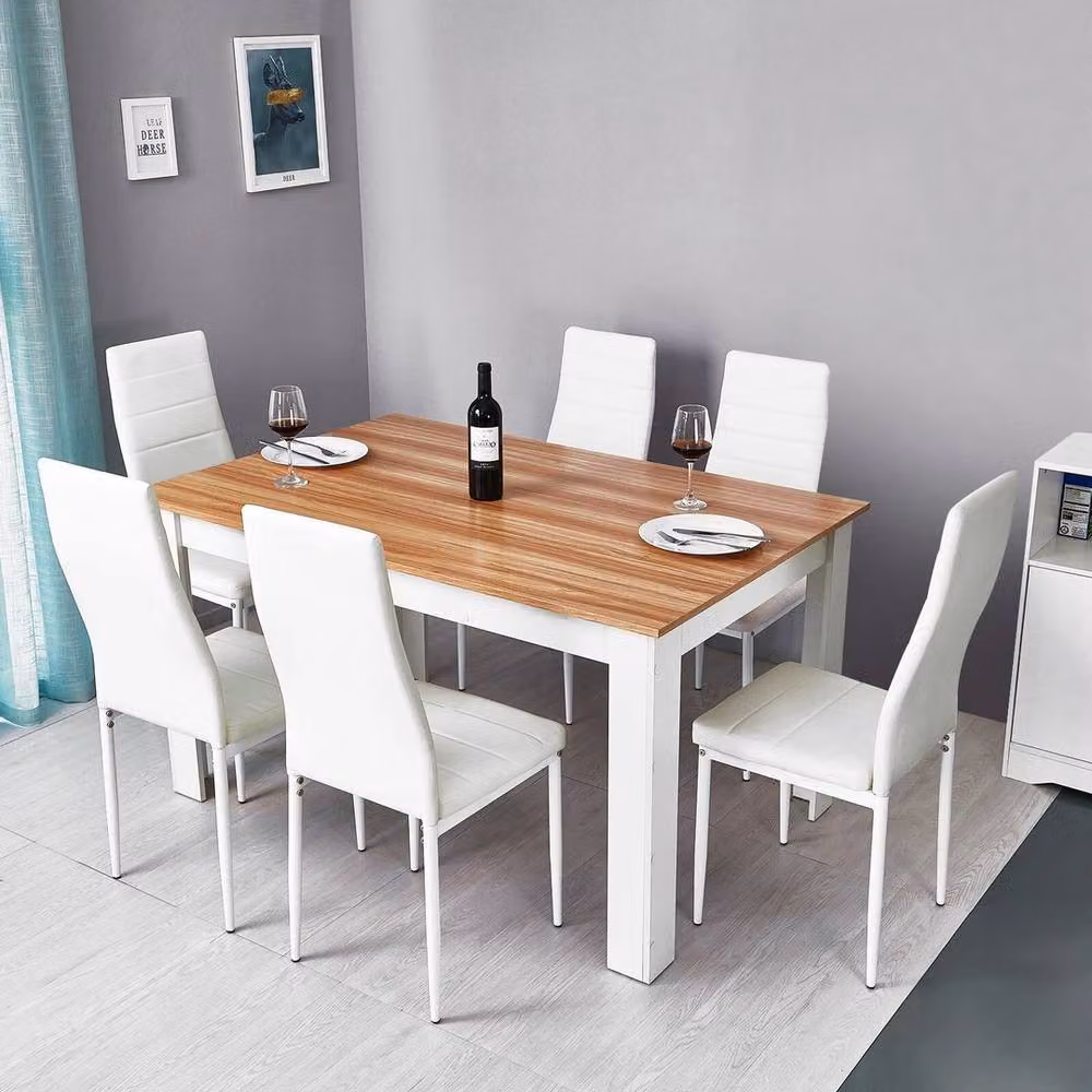 FORGEVIO Modern Oak Dining Table and 6 White Chairs Set – 3
