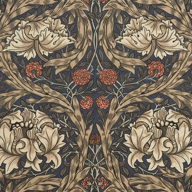 William Morris At Home African Marigold Velvet Fabric in Brown, Red and Multicolour with Walnut
