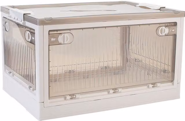 Livingandhome Transparent White Striped Plastic Organiser with Lid, 52 cm