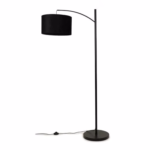 ValueLights Black Metal Curve Stem Floor Lamp with Black Velvet Shade and Warm White Bulb – 1