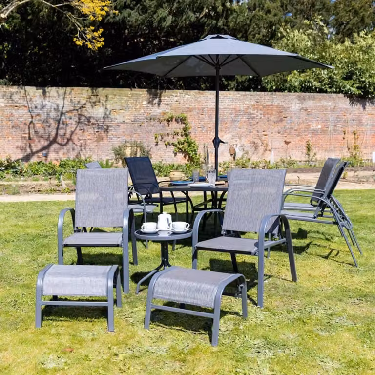 Hectare 6 Seater Grey Dining Set with Glass Table and Reclining Chairs