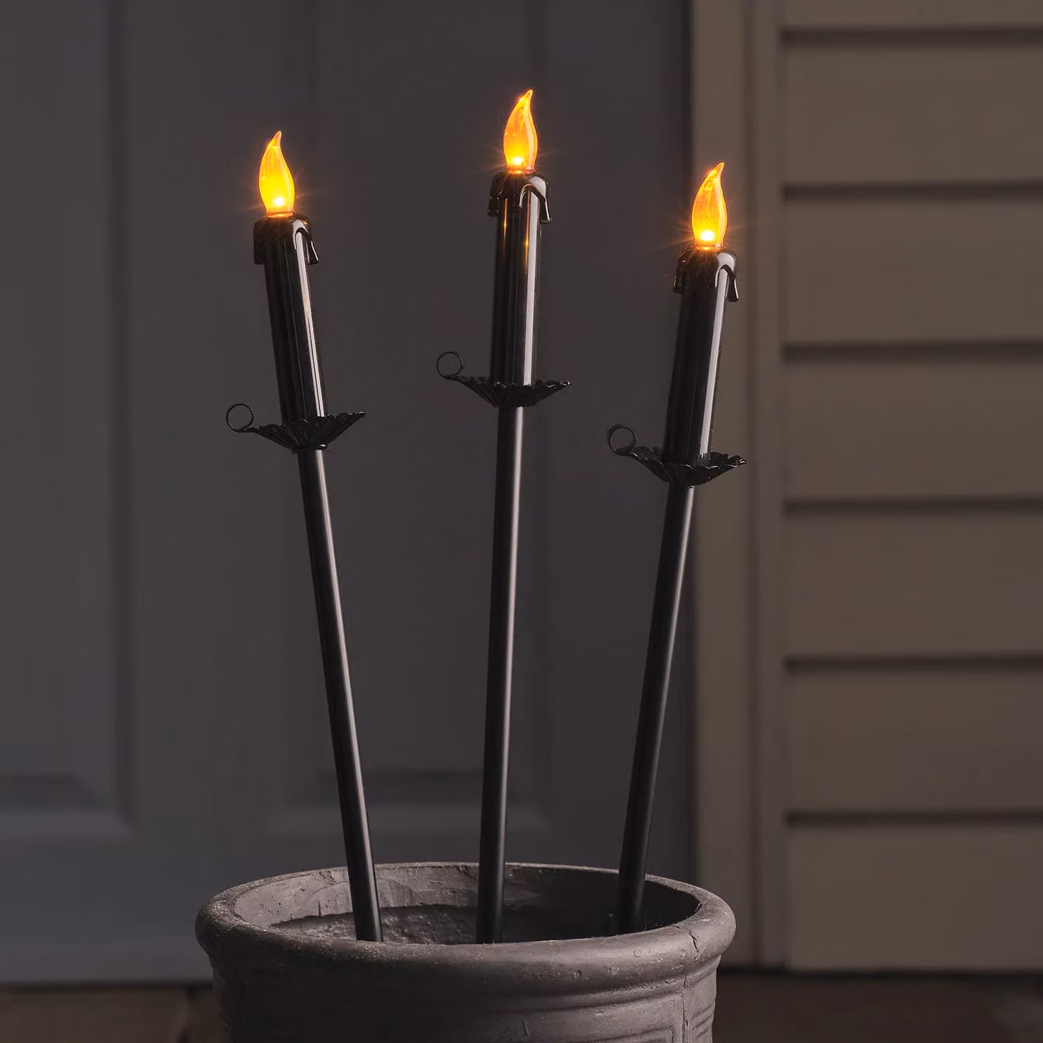 Lights4fun Set of 3 Black LED Halloween Candle Stake Lights with Timer – 1