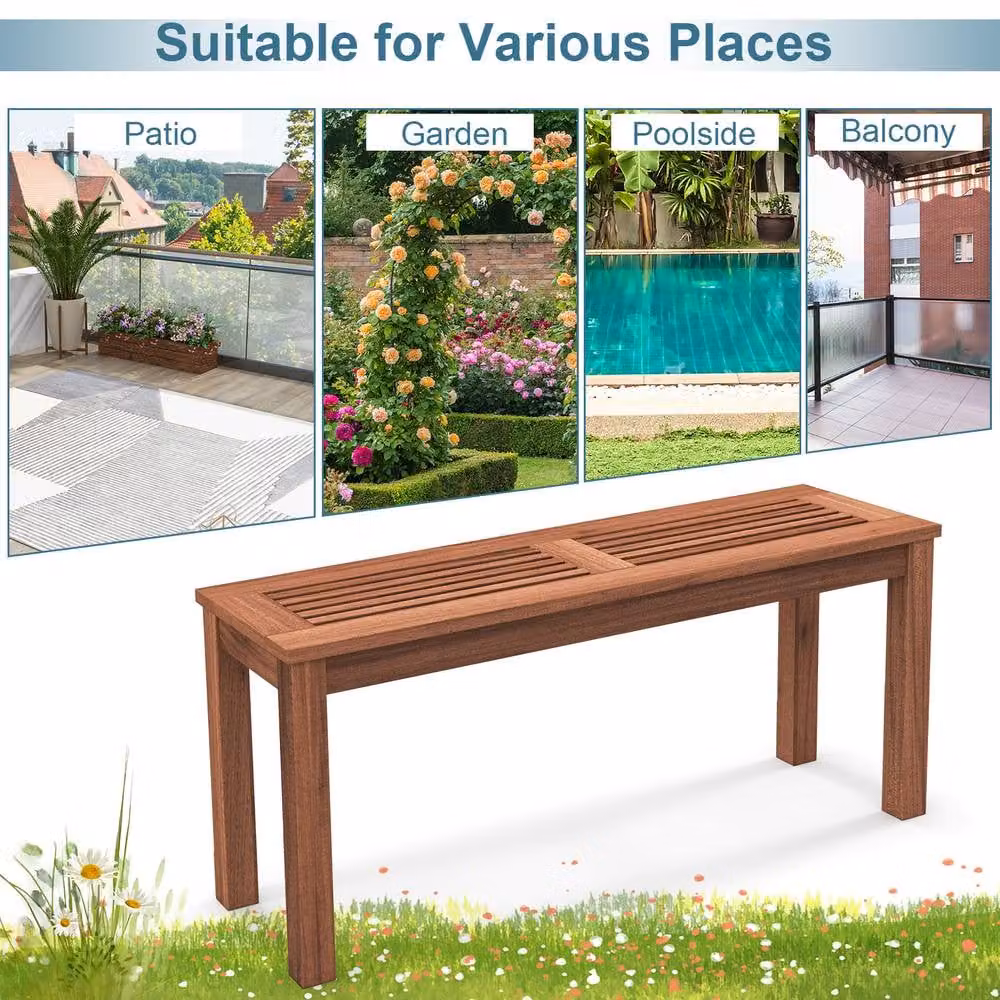 Costway 2-Person Solid Wood Patio Bench with Slatted Seat in Natural – 4