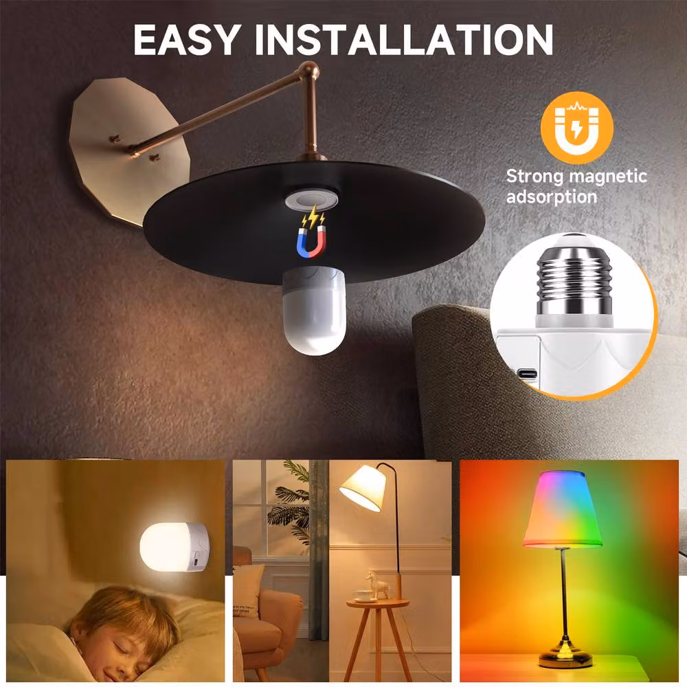 Harper Living USB Rechargeable RGBW LED Bulbs with Remote, E27 Screw and Magnetic, Dimmable 9 Colour Night Lights with Timer, Set of 2, White and Multicolour – 4