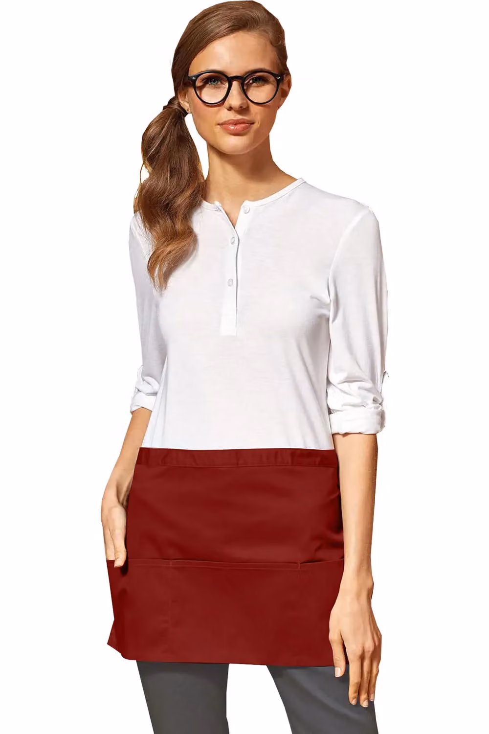 Premier Women's 3 Pocket Poly-Cotton Workwear Apron in Burgundy – 2