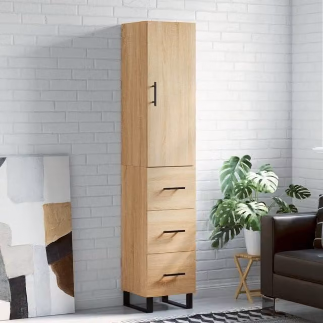 Berkfield Home Sonoma Oak Highboard in Brown, W/D/H: 34.5 x 34.0 x 180.0 cm