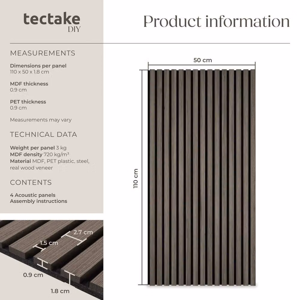 tectake Acoustic Wood Look Wall Panels in Grey Oak Gray – 6