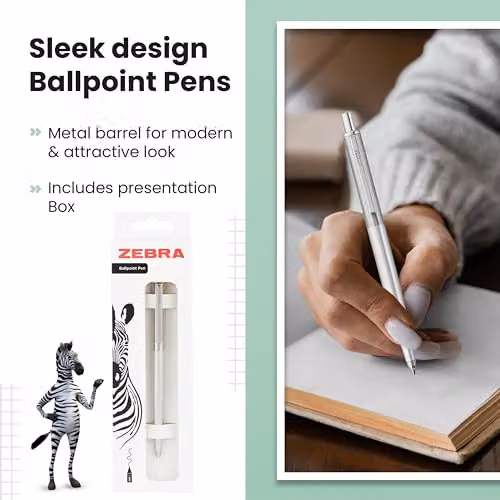 Zebra 901 Retractable Ballpoint Pen with Black Ink and Silver Metal Barrel, 1 Pack – 3
