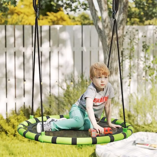 AIYAPLAY Nest Swing Kids Round Saucer Seat with Adjustable Ropes, Black, Diameter: 100 cm