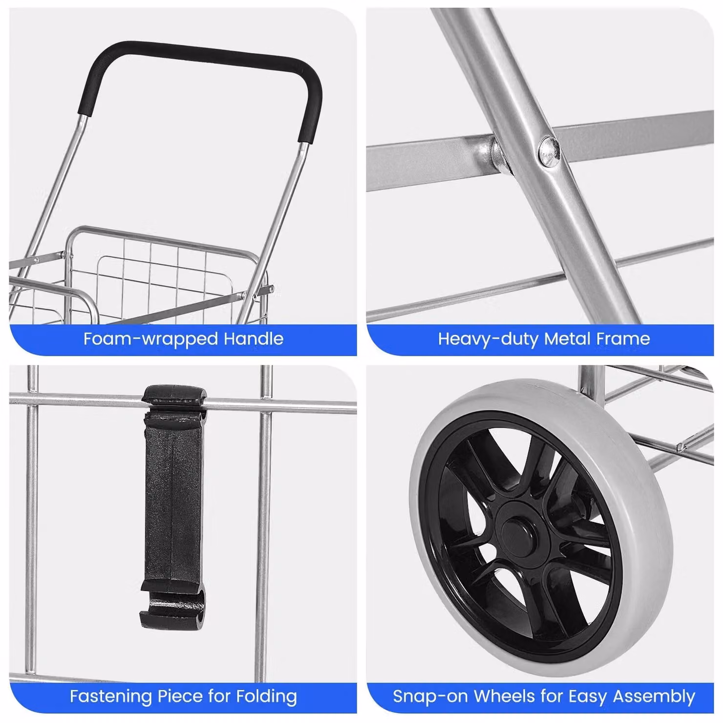 Gymax Folding Shopping Cart 83L Utility Grocery Rolling Basket in Silver – 3