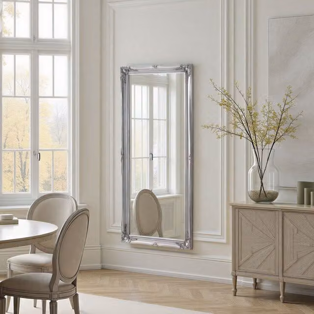 Yearn French Style Carved Full Length Wall Mirror in Silver, H 166 cm x W 75 cm