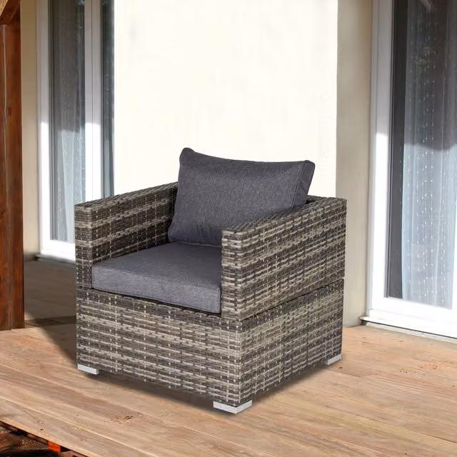 Outsunny Modern Single Wicker Sofa Chair in Dark Grey
