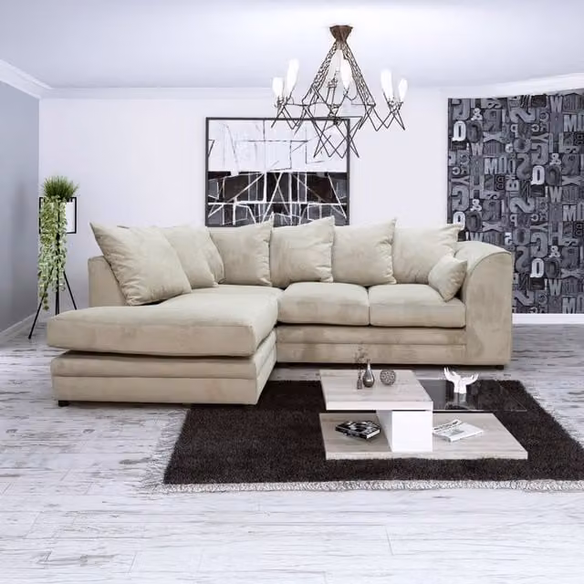 Kaspo 4 Seater Beige Fabric Corner Sofa with Scatter Cushions, Left-Hand Facing