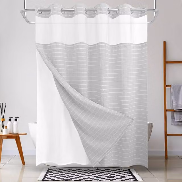 DRIFTED ROOT Grey Jacquard Curtain with Snap Liner Magnets and Waterproof Polyester Fabric