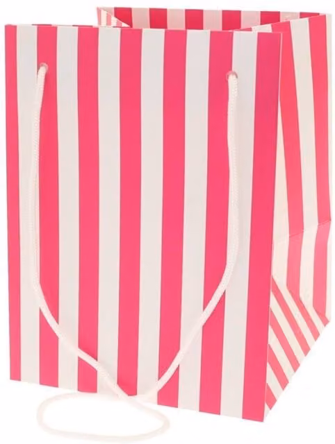 KDMD Hot Pink and White Candy Stripe Paper Hand Tied Party Bags, 10 Pack