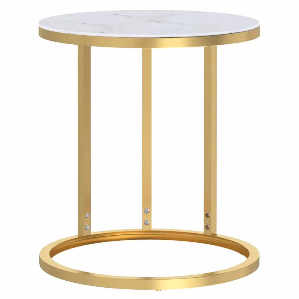 Berkfield Home Modern Round Side Table in Gold and White Marble with Tempered Glass, W/D/H: 45 x 45 x 45 cm – 2
