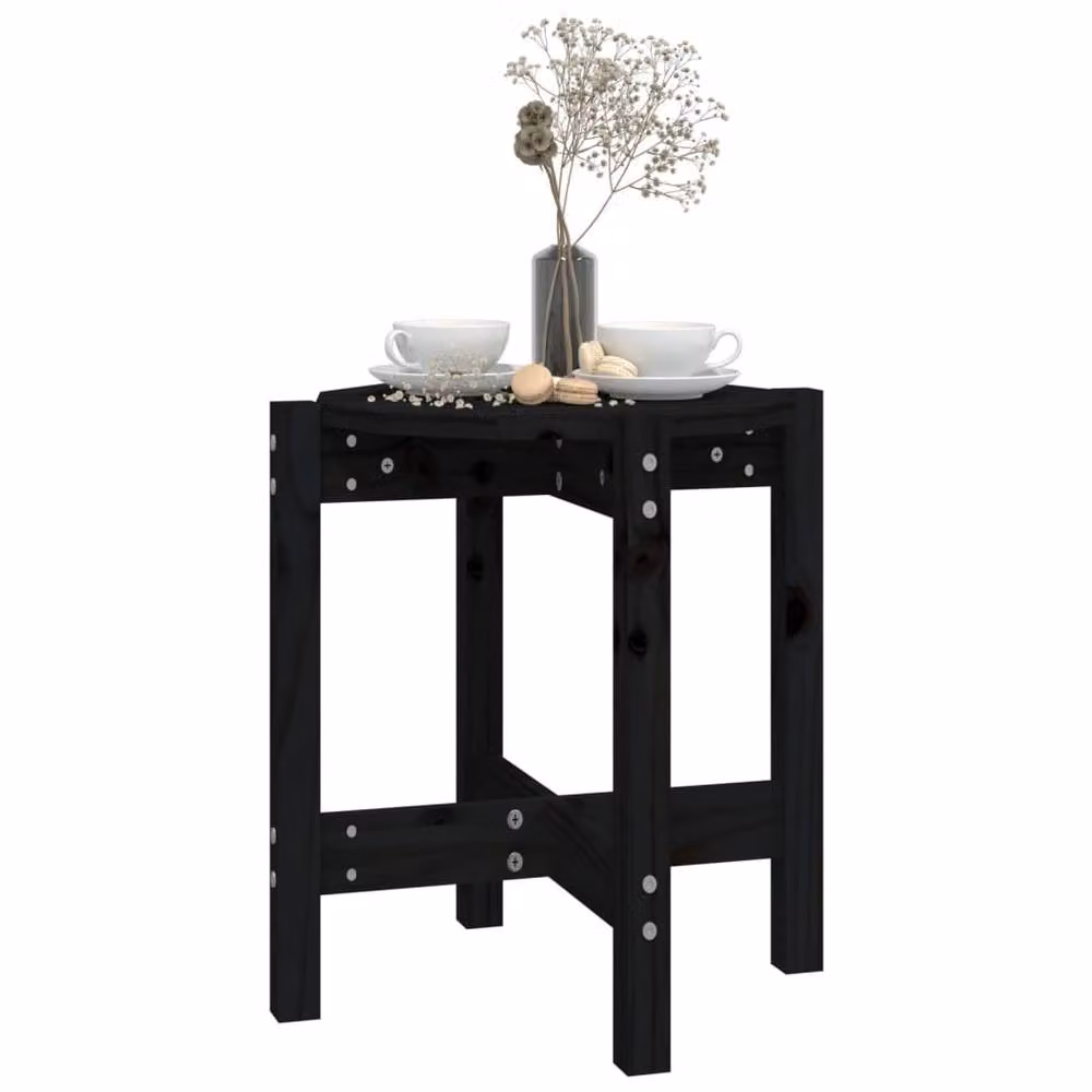 Berkfield Home Round Black Solid Pine Wood Coffee Table, Diameter: 42.5 cm, Height: 45 cm – 3
