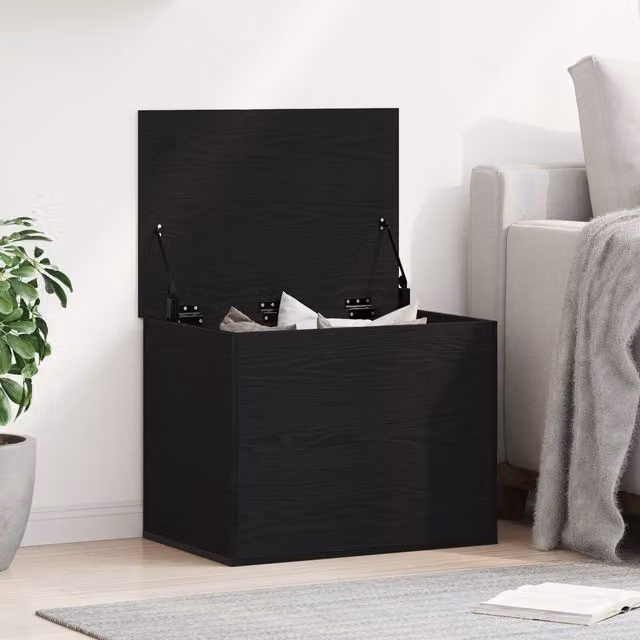 Berkfield Home Storage Box with Lid in Black Oak, W: 60 cm, D: 42 cm, H: 46 cm