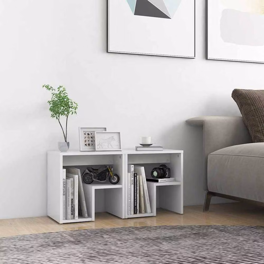Berkfield Home Durable Bed Cabinets, 2 Piece Set in White, W/D/H: 40 x 30 x 40 cm – 2