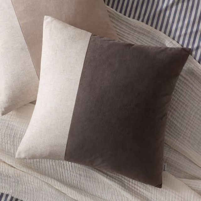 Yard Square Velvet and Linen Cushion in Beige, W/D/H: 50 x 50 x 50 cm – 1