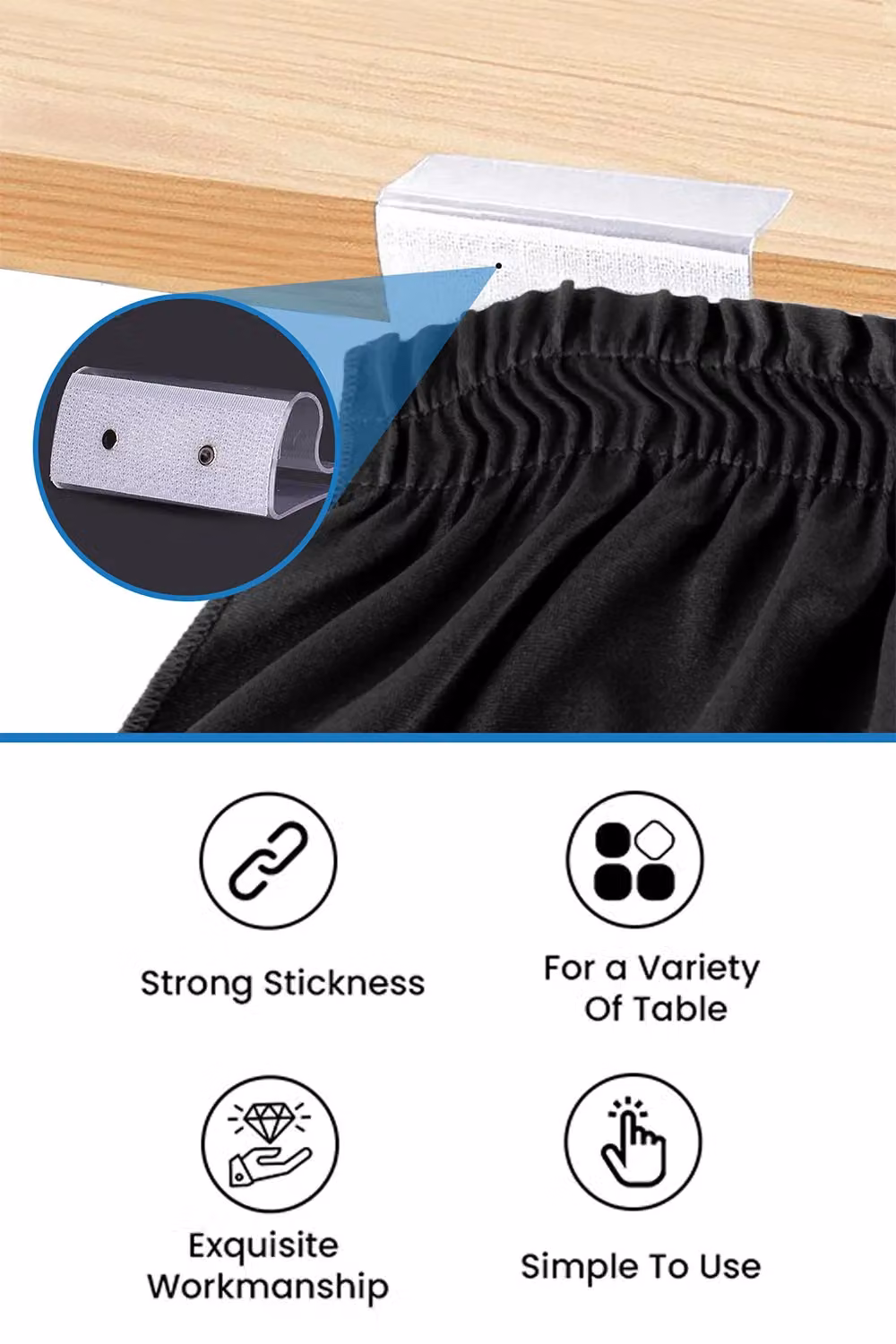 Neel Blue 12-Piece Plastic Tablecloth Clips with Hook and Loop Strips in Clear, W/D/H: 6.5 x 2.5 x 2.5 cm – 5