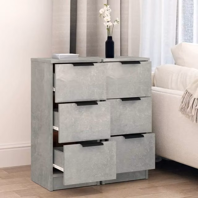 Berkfield Home Set of 2 Modern Sideboards in Concrete Grey, W/D/H: 30 x 30 x 70 cm – 1