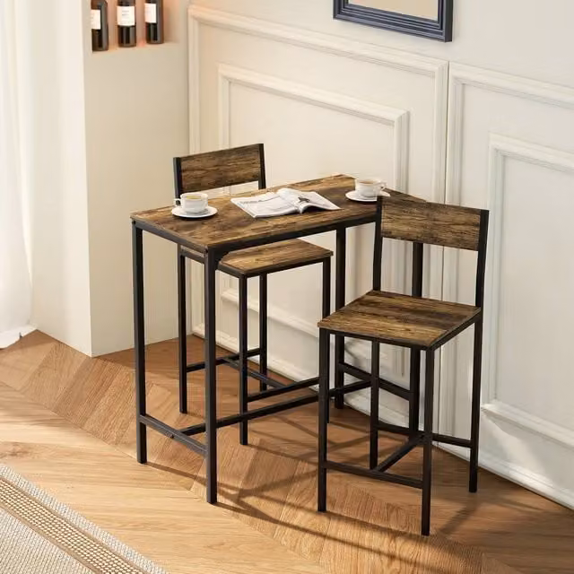 HOMCOM 3-Piece Industrial Bar Table and Stools Set in Brown and Black