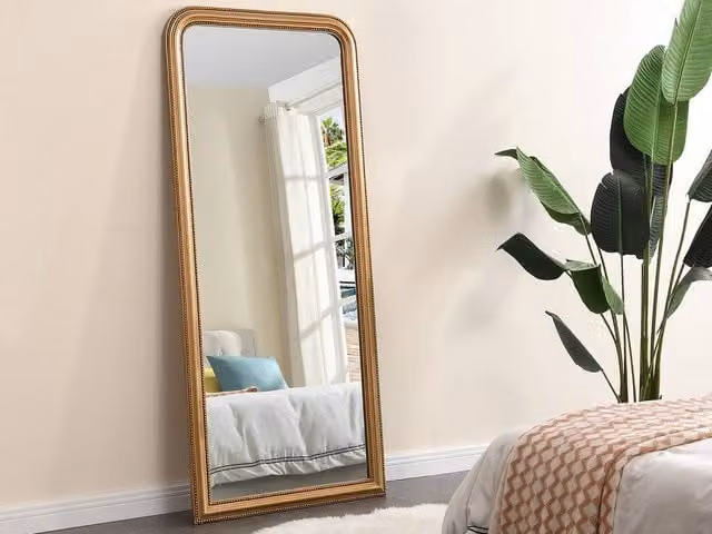 Vente-unique Vintage-Style Paulownia Wood Frame Mirror in Gold, W: 80 cm, H: 180 cm