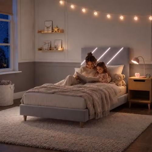 X-Rocker Lily Single Bed Frame in Grey Velvet with Under-Bed LED Lighting, W/D/H: 90 x 190 x 30 cm – 3