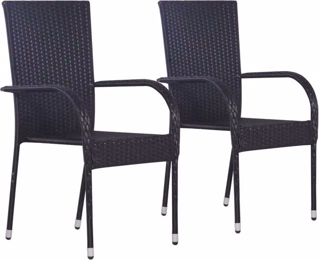 Berkfield Home Set of 2 Stackable Modern Outdoor Chairs in Matt Black Poly Rattan and Metal – 1