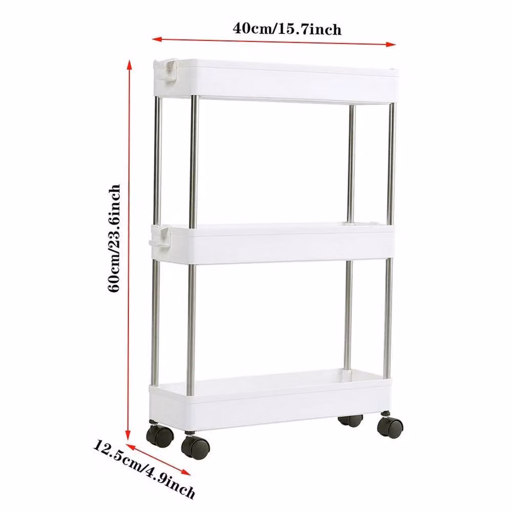 KORVIXA 3 Tier Slim Kitchen Trolley Storage Shelf in White – 2