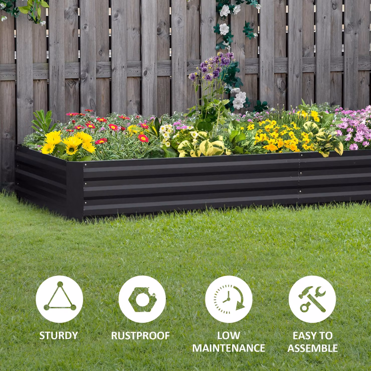 Outsunny Metal Raised Garden Bed Planter Box for Flowers and Herbs, Grey, W: 241 cm, D: 90.5 cm, H: 30 cm – 5