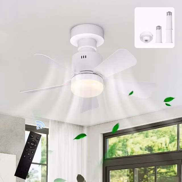 NIVOR E27 Socket LED Ceiling Fan Light in White, Dimmable with Remote Control and 4 Speeds, Diameter: 45 cm